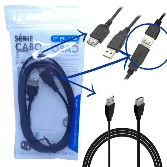 CABO USB MACHO+USB FEMEA 2M LE-803