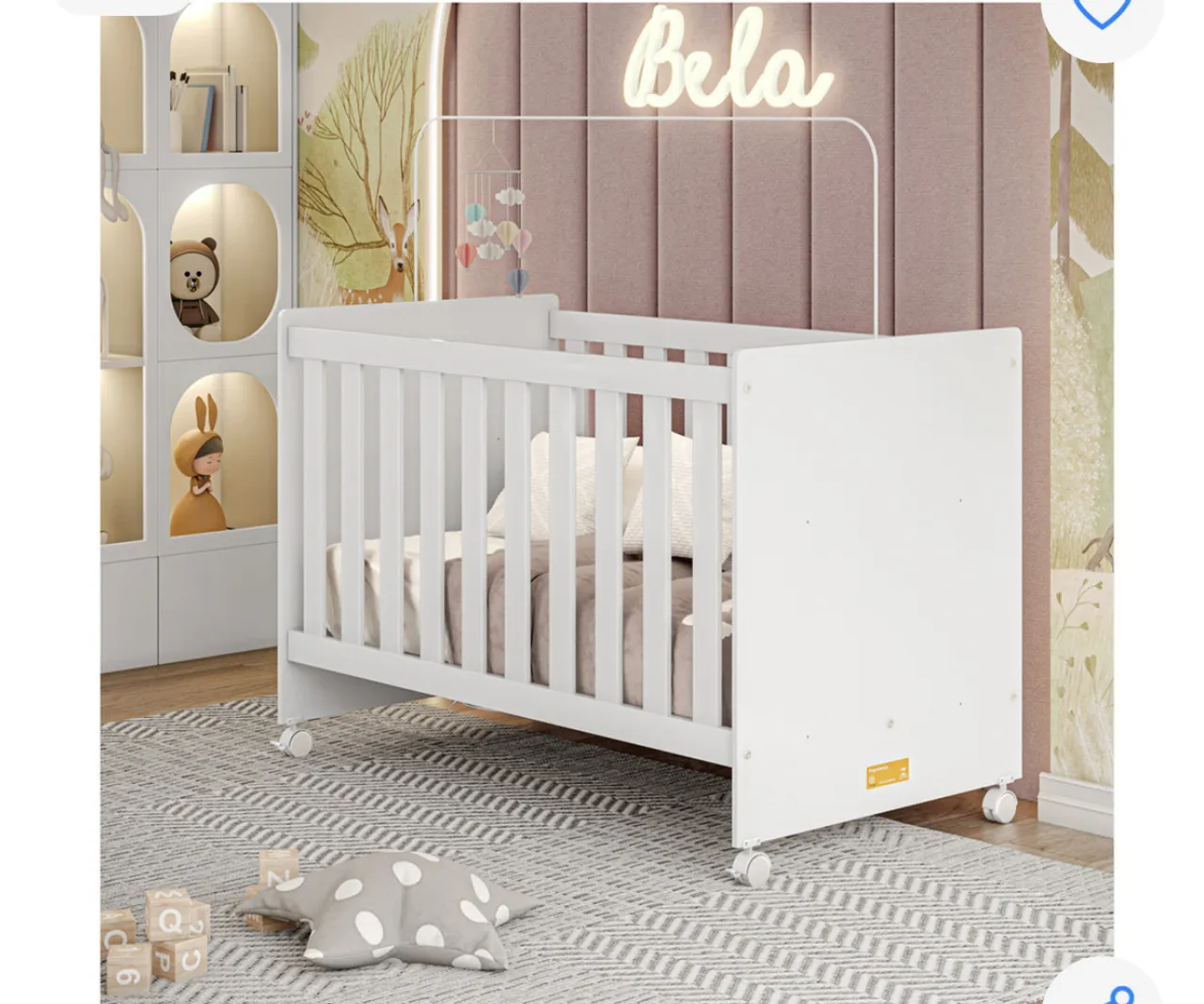 Berço Infantil Branco com Rodinhas