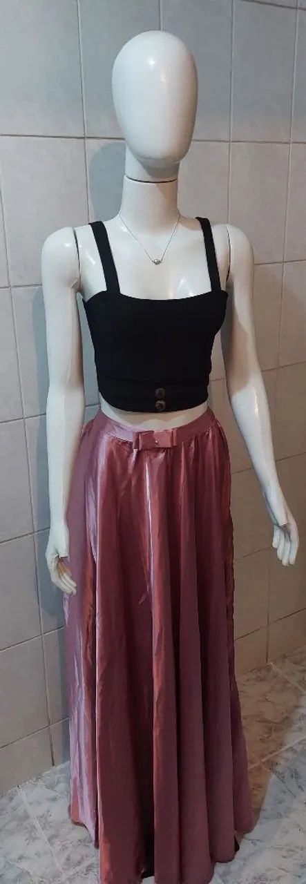 Conjunto Top e Saia - Preto e Rosa