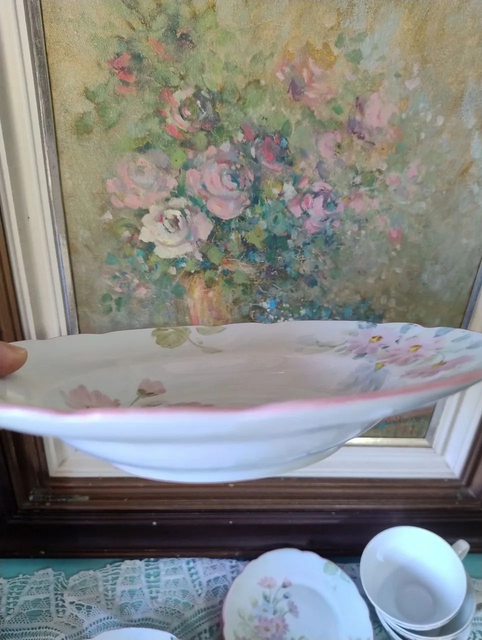 Prato fundo porcelana pintado a mão antigo  - Foto 3