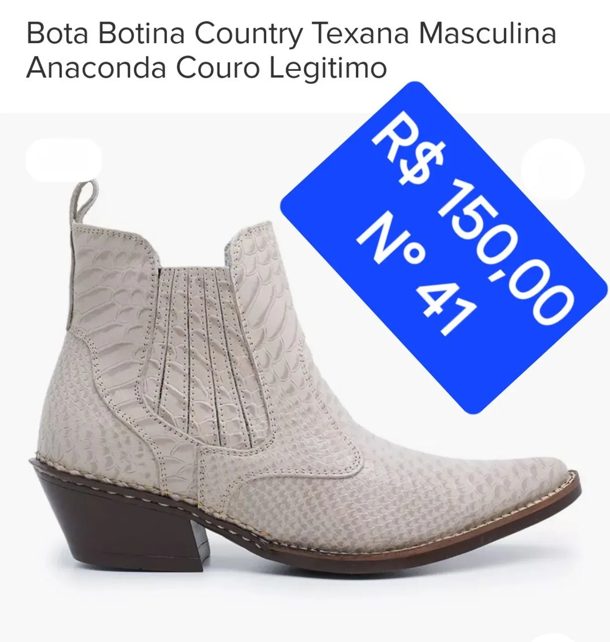 Bota Botina Country Texana Masculina Anaconda Couro Legítimo