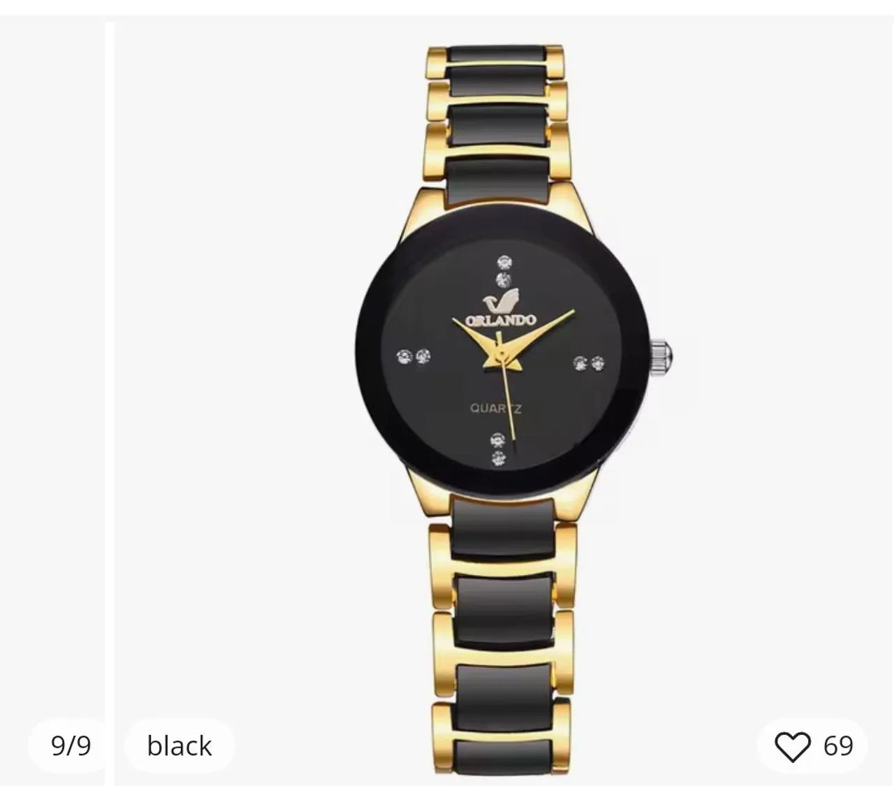 Relógio Feminino Analógico de Quartzo com Pulseira de Aço Dourado e Preto