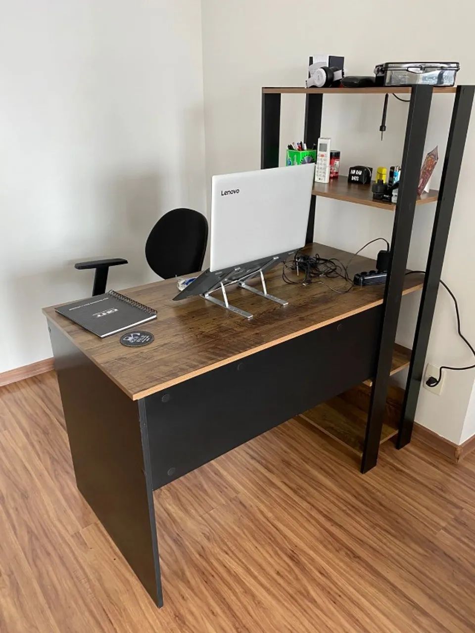 Escrivaninha Estudo Art Panta Slim Industrial Canela e Preto