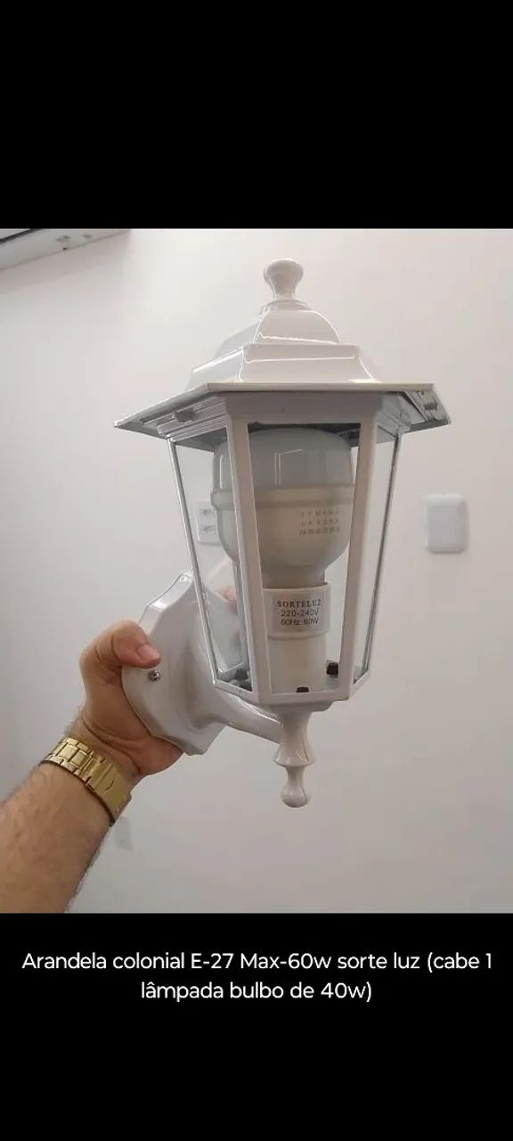 ARANDELA COLONIAL E-27 MAX-60W SORTE LUZ COM LAMPADA LED 20W - Foto 5