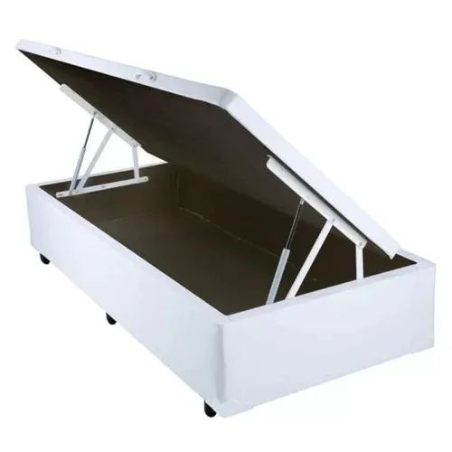 Base Bau Solteiro Corino Branco Frete Grátis - Até 12x