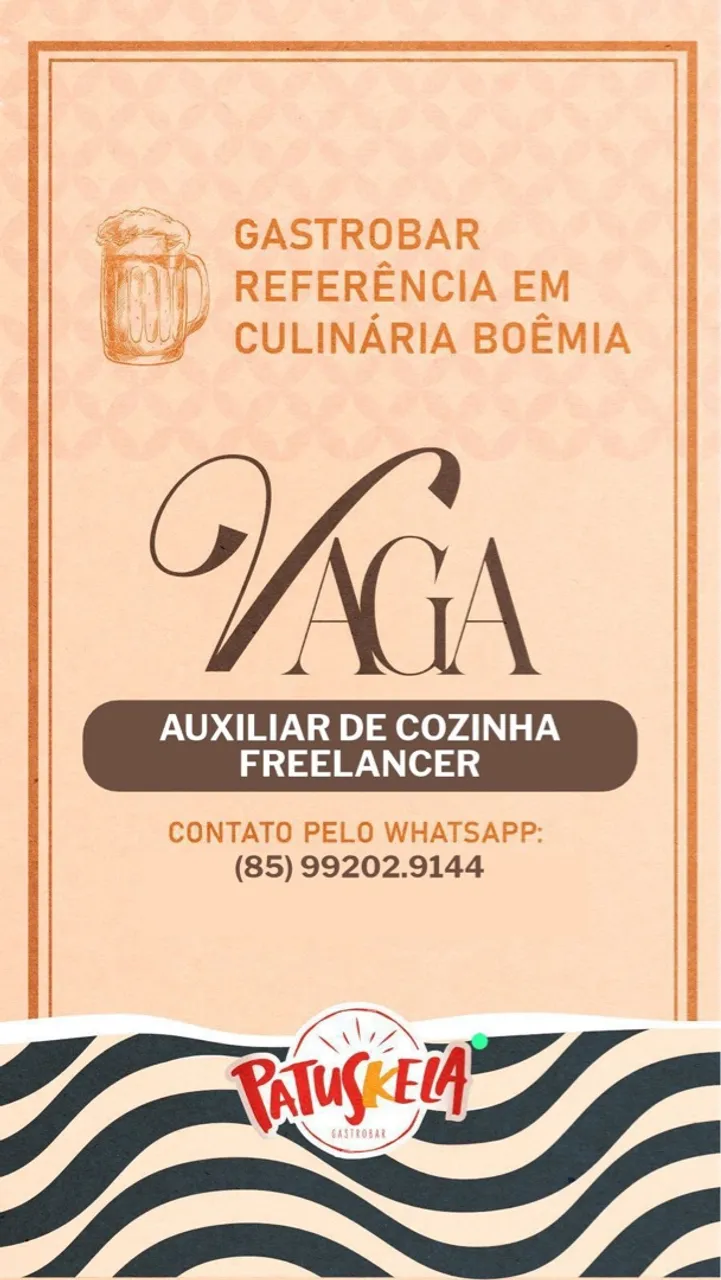Vaga para auxiliar de cozinha freelancer
