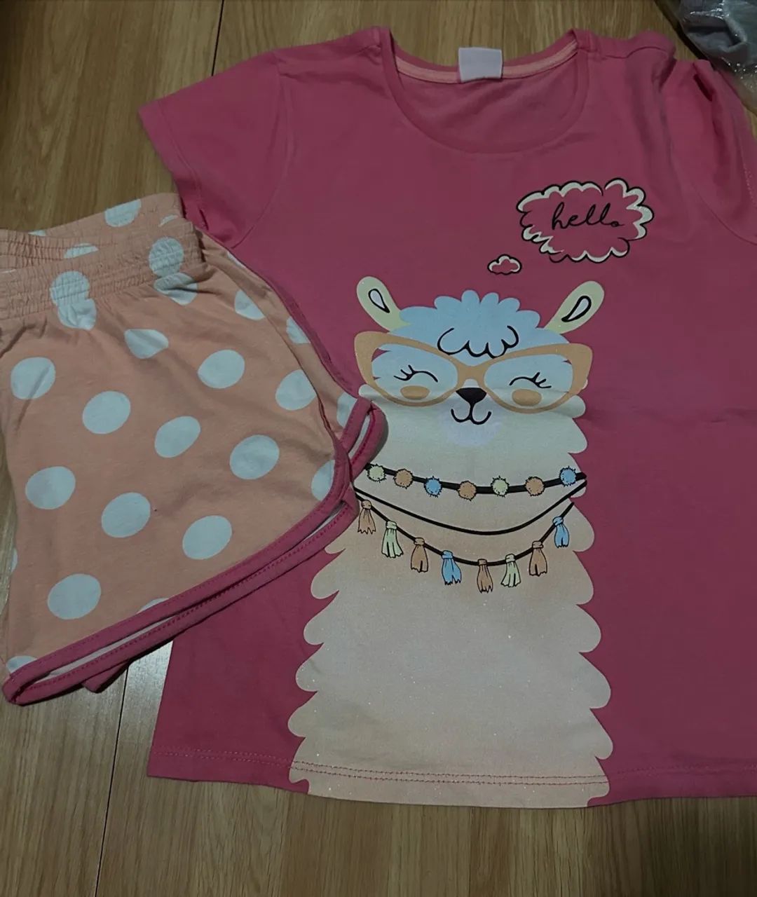 Conjunto de pijama infantil de verão com estampa de lhama