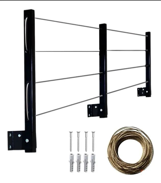 Varal de teto para roupas - 4 fios - Preto