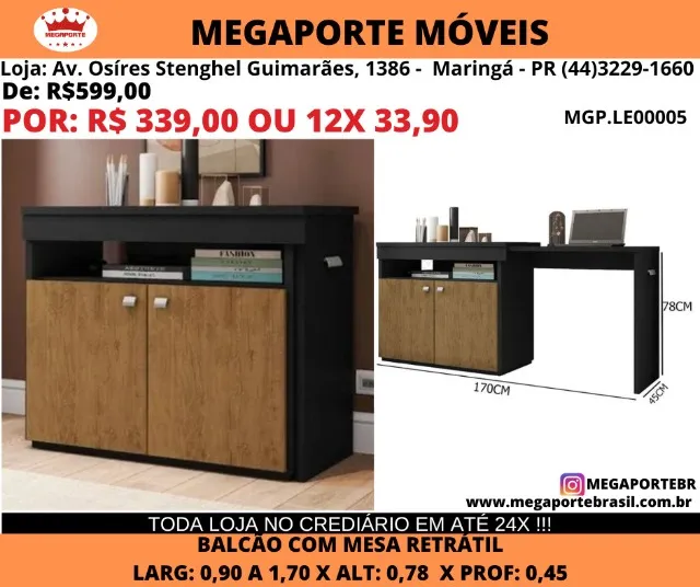 Escrivaninha com Balcão Retratil