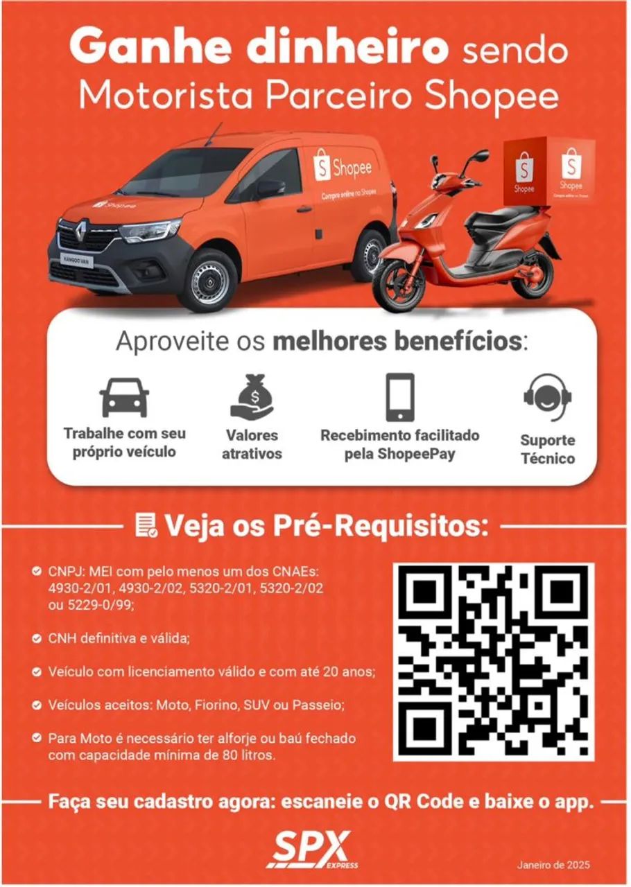Vagas para motoristas entregador Shopee