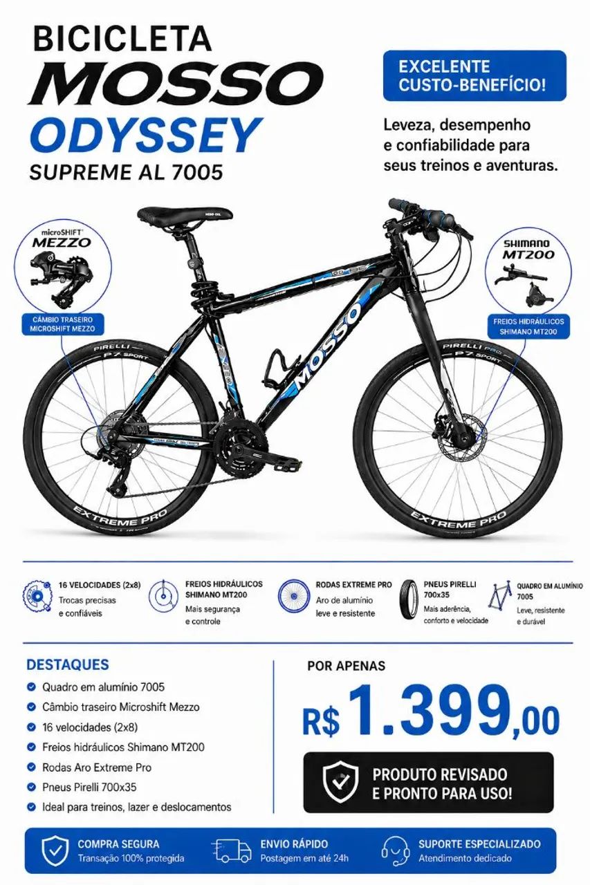 Bicicleta híbrida Mosso Odyssey - Foto 3