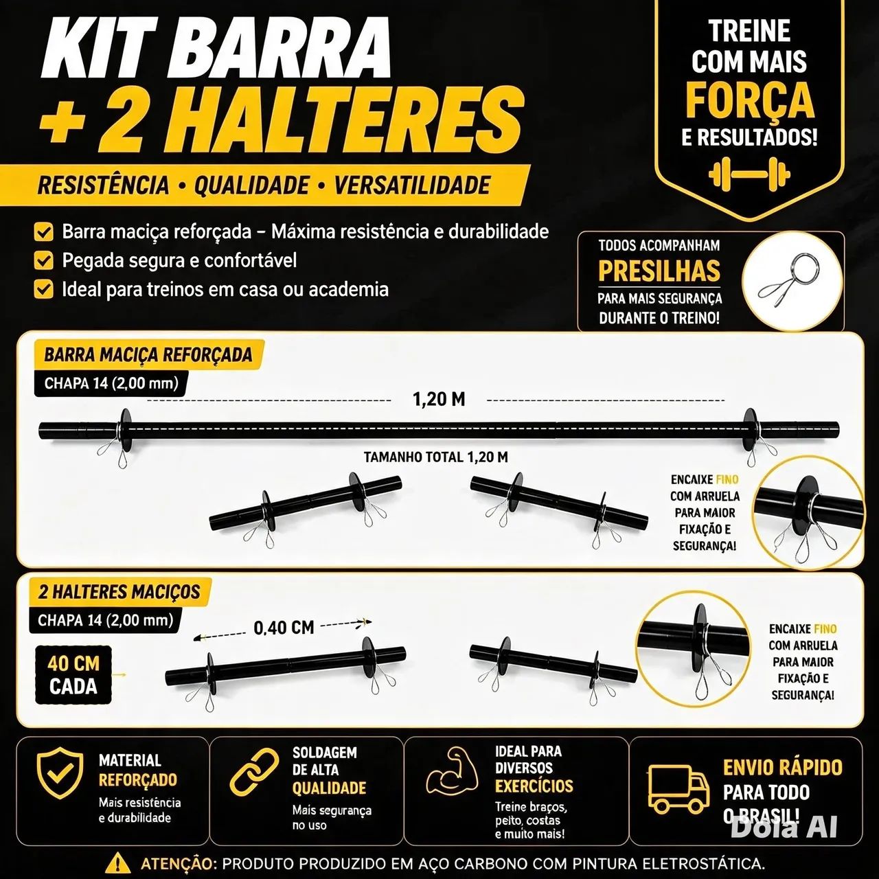 Kit barra de musculação 