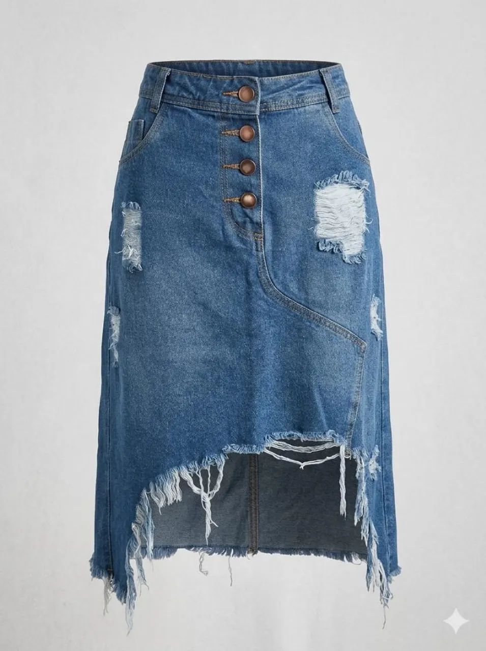 Saia jeans, destroyed assimétrica, tam.: 40