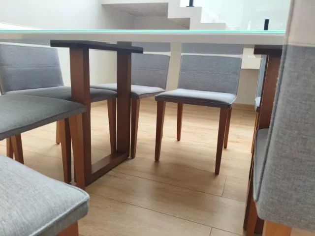 Mesa de Jantar retangular com 8 cadeiras, branco laca e vidro off white  - Foto 3