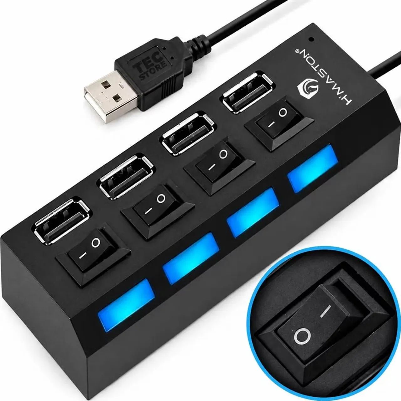 Hub USB 2.0 de 4 portas com led e interruptor  - Foto 3