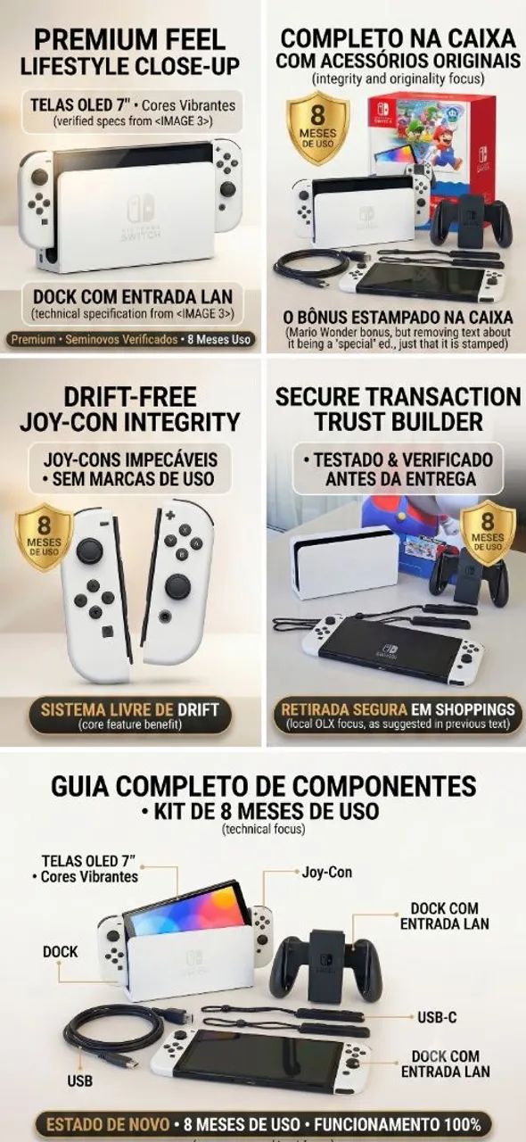 Nintendo Switch OLED Branco Impecável 8 Meses Uso - Foto 3