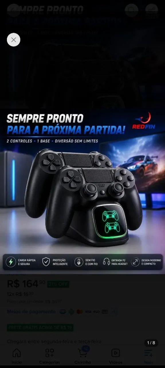 2 Controles BT + base de carregamento R$ 130