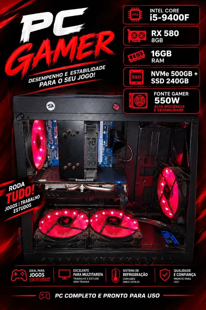 PC GAMER COMPLETO PARA JOGAR E TRABALHAR 