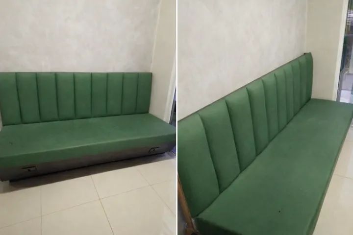 Sofá Alemão com tomada estofado verde 