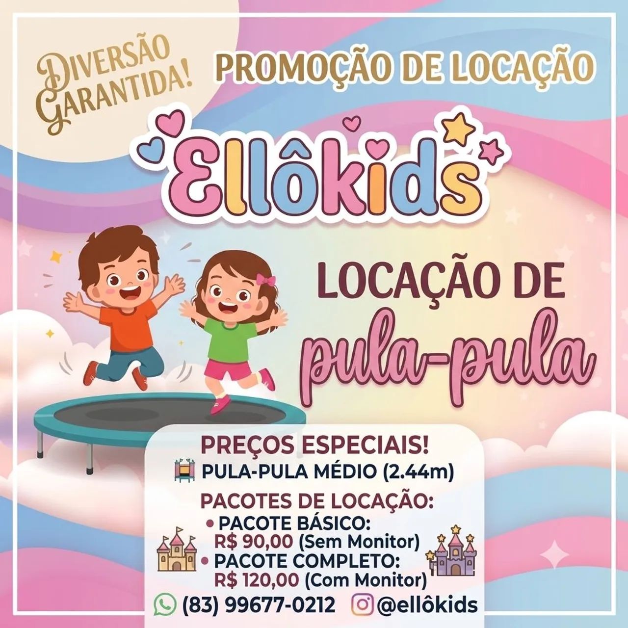 Pula-pula médio 2.44. 90,00 reais 