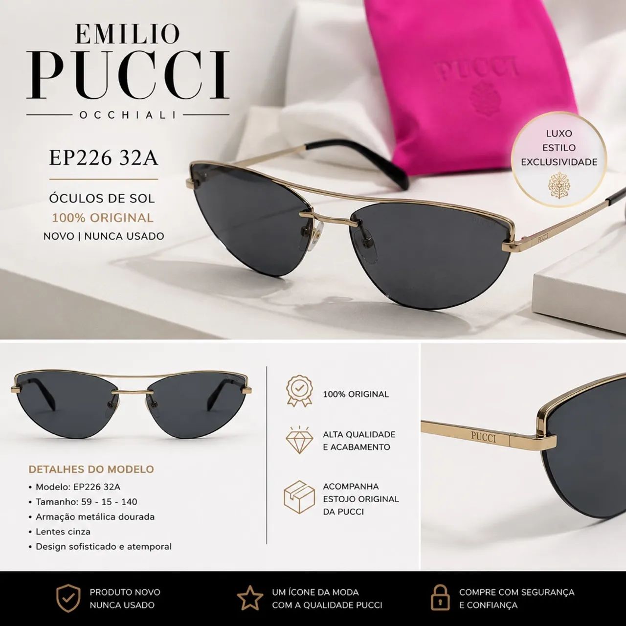 ÓCULOS DE SOL EMILIO PUCCI ORIGINAL - NOVO! ?