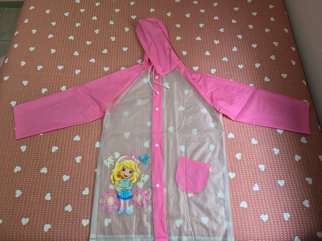 Capa de Chuva Infantil Rosa com Capuz - Tam 12 