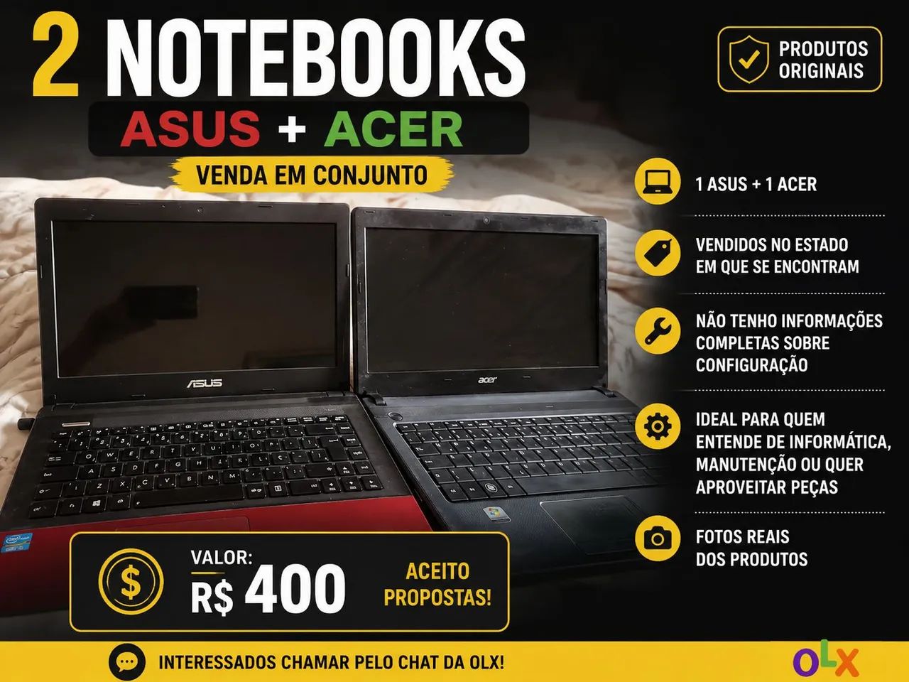 2 Notebooks ASUS + Acer Venda em conjunto