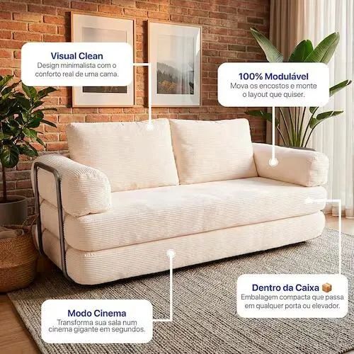 Sofá Cama inBox SmartBox AirPress XpandTech D33 Enrolado à Vácuo na caixa 1,88m - Bege