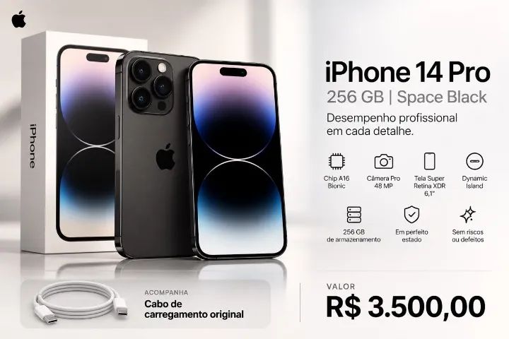 iPhone 14 Pro 256gb Preto Espacial - Celulares e Smartphones