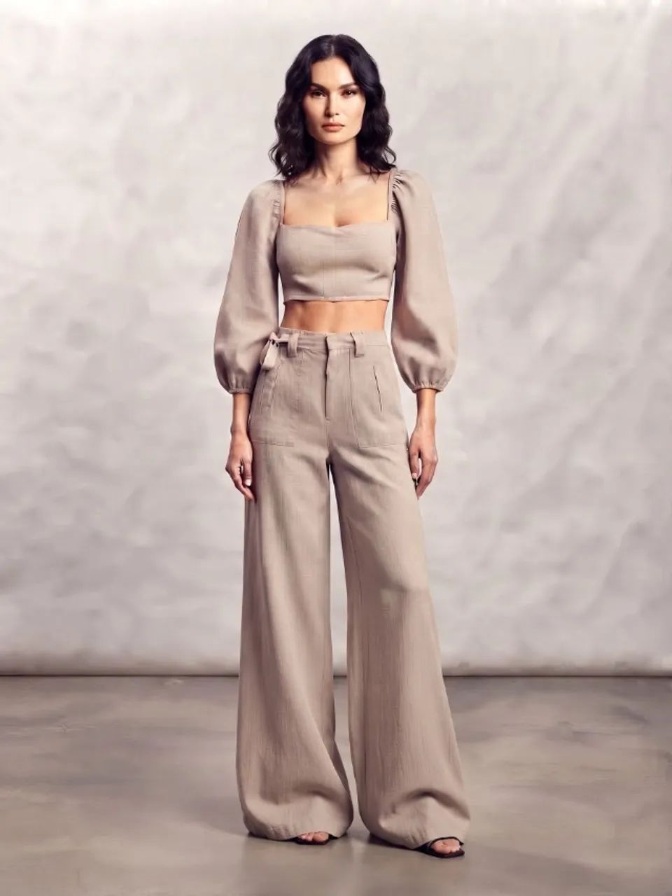 conjunto lizzie de linho bege