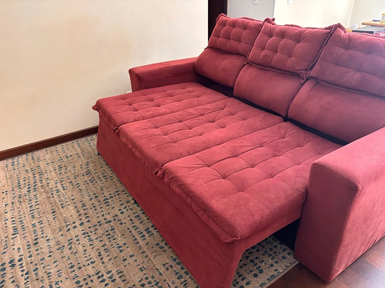 Sofá 3 Lugares Retrátil e Reclinável Cama Inbox Slim 2,00M Velusoft Vinho - Foto 3