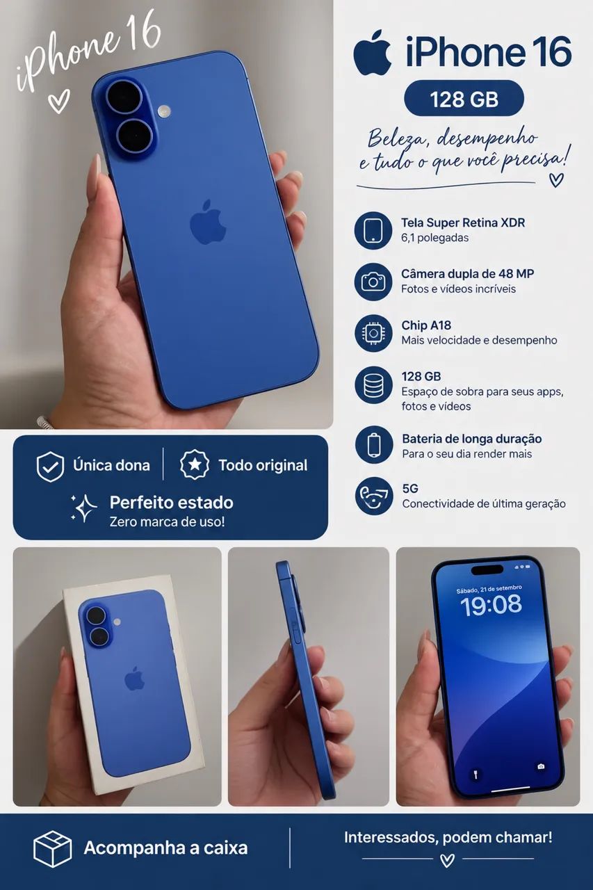 iPhone 16 Azul - TODO ORIGINAL 