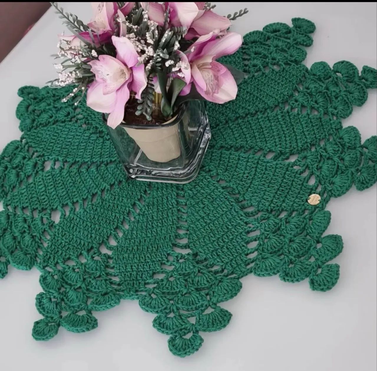 Centro de mesa flor em crochê 