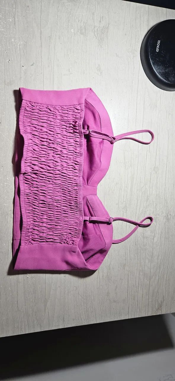 Top Cropped Bustiê Rosa Laguna com Lastex e Alças Reguláveis - Foto 2