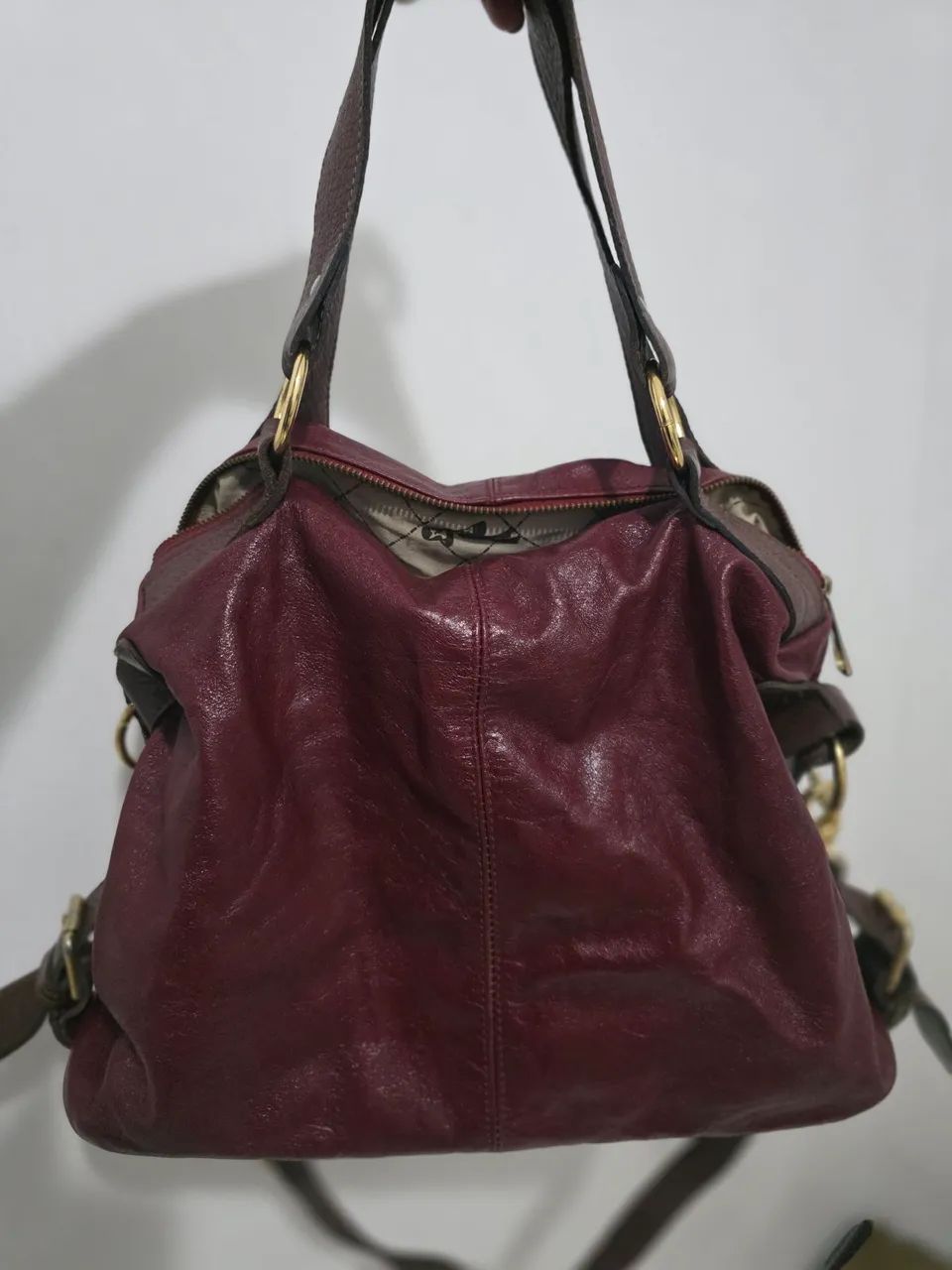 Bolsa couro forrada com bolsos