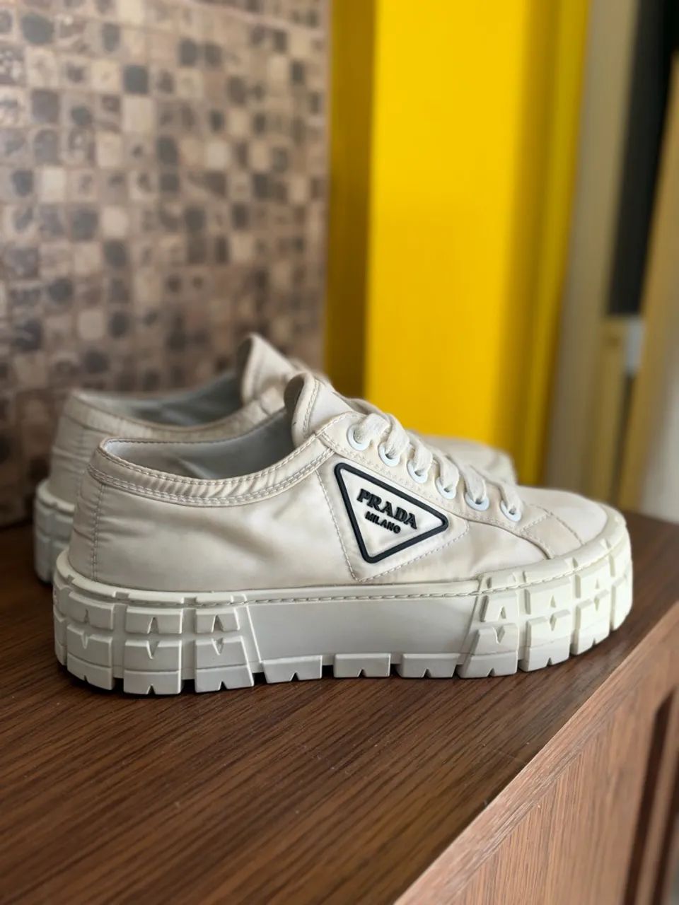 Tênis ORIGINAL Prada Branco Double Wheel Triangle - Foto 3