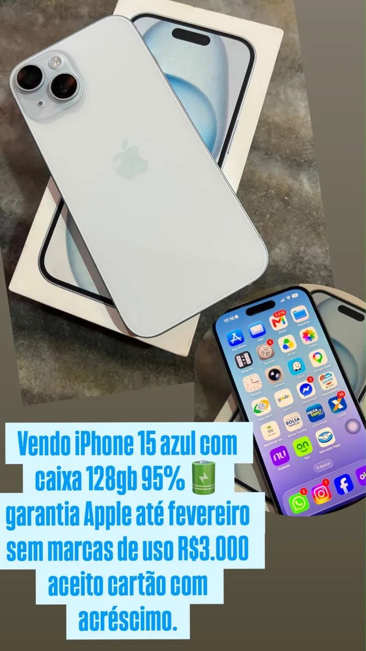 iPhone 15 azul com garantia Apple até fevereiro  - Foto 2