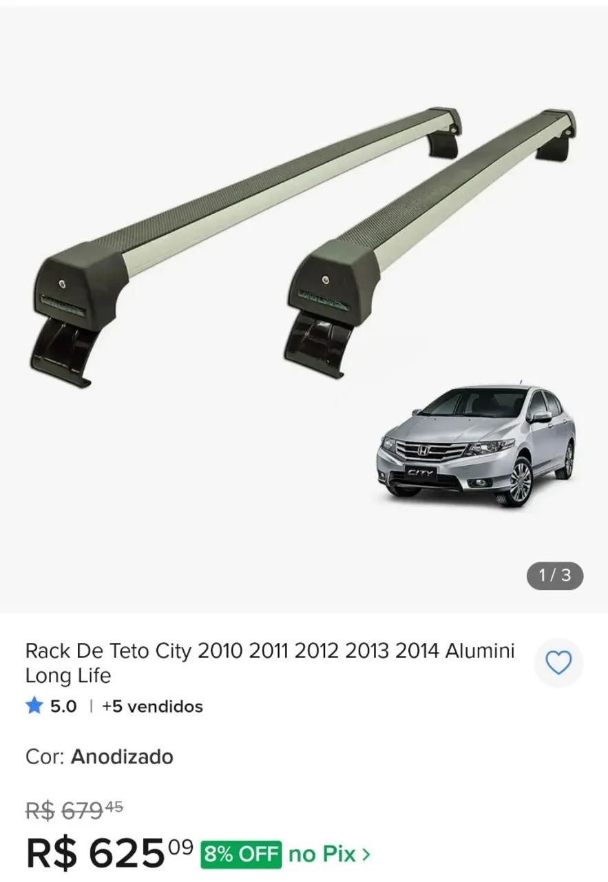 Rack de teto long life Honda city 