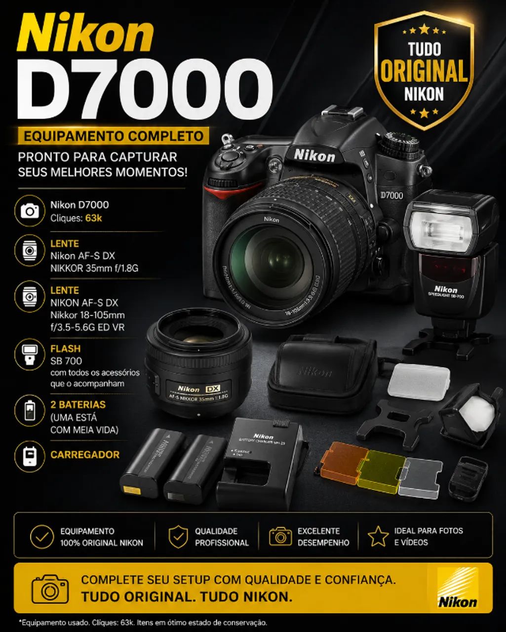 CAMERA DIGITAL NIKON D7000 COMPLETO CORPO E LENTES - Câmeras e
