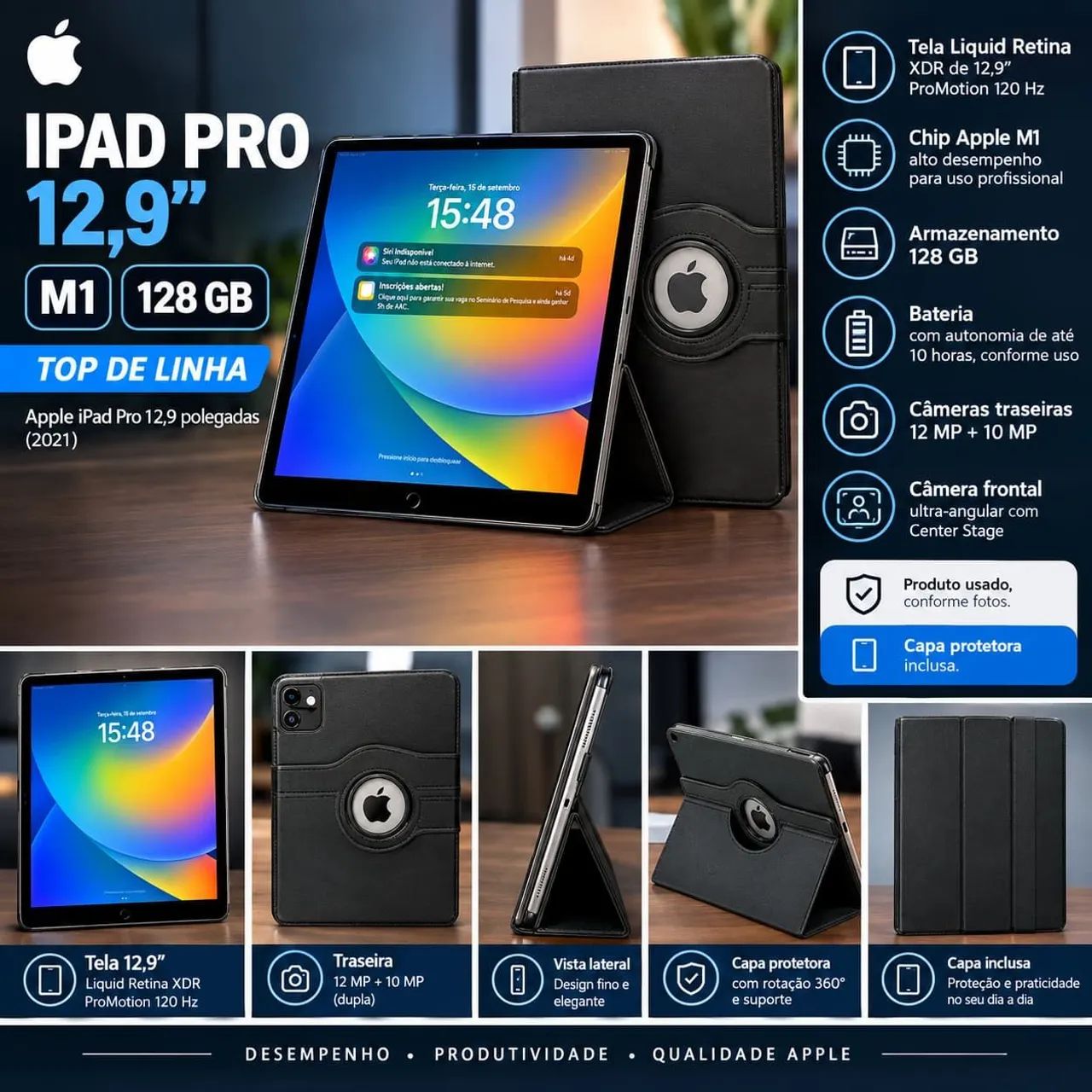 I-PAD PRO 12.9 - 128 GIGAS COM CAPA EXCLUSIVA INCLUSA - Foto 2