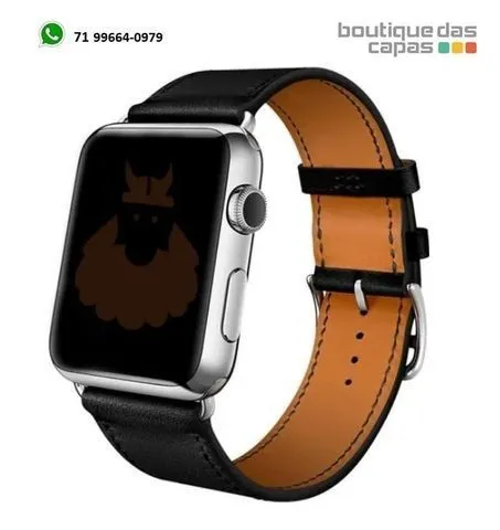 Pulseira Apple Watch Em Couro Liso 38 40 42 44 45 49 mm
