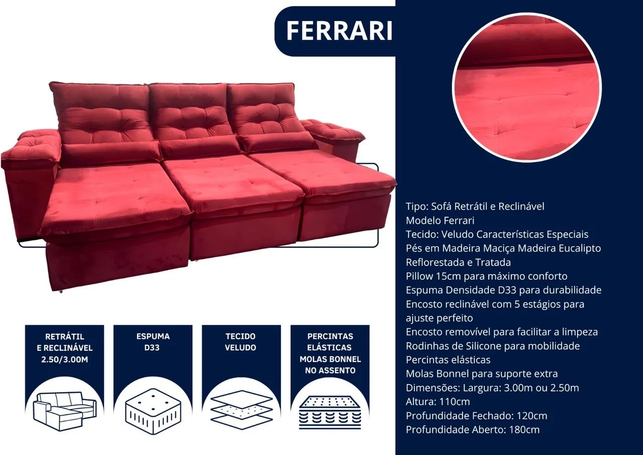 Sofa Retratil Reclinável Ferrari  2,10 mts - Foto 3