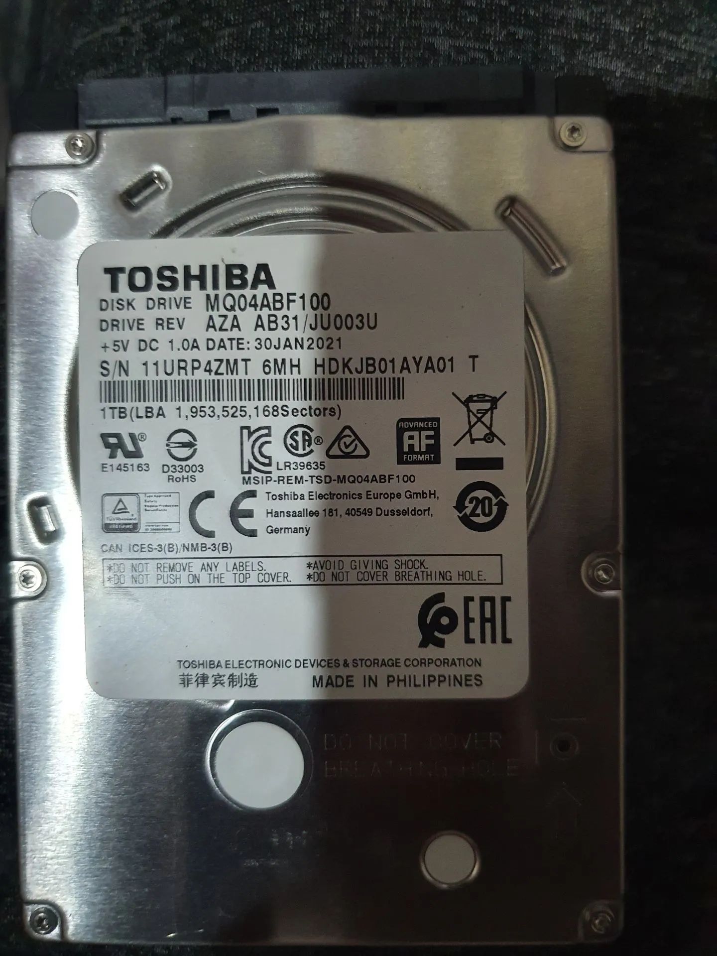 HD Toshiba 1TB, MQ04ABF100, para notebooks, HD externo ou DVR.