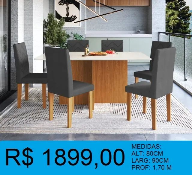 Mesa de jantar com 6 cadeias - Pronta entrega - compre hoje e receba amanha