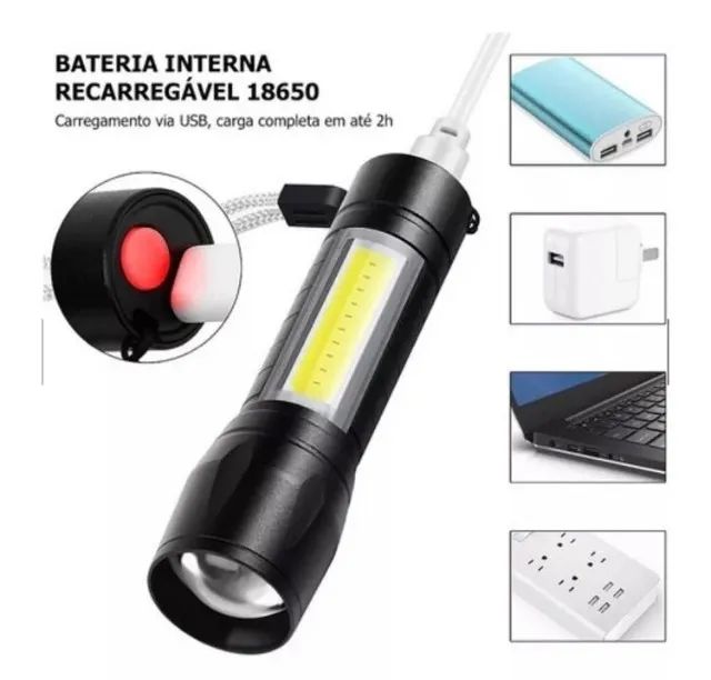 Lanterna Usb Potente Recarregável Tática (3 Modos) - Garantia   - Foto 4