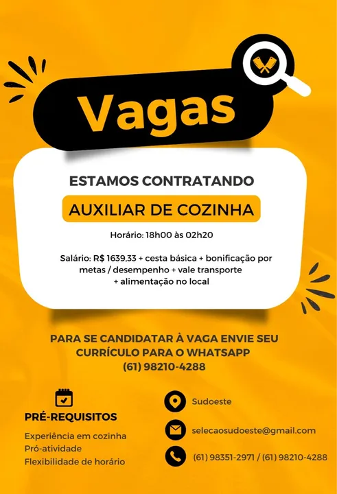 Auxiliar de Cozinha - Hamburgueria