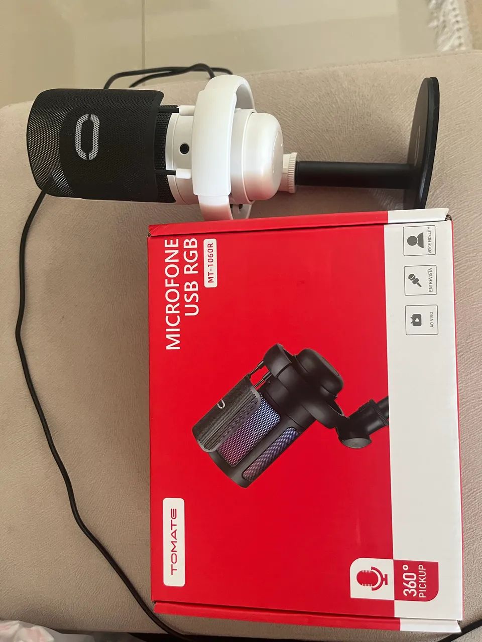 Microfone Gamer RGB Branco - TOMATE  - Foto 3