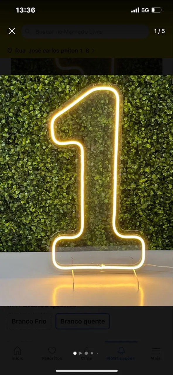 Letreiro Luminoso Número 1 Neon