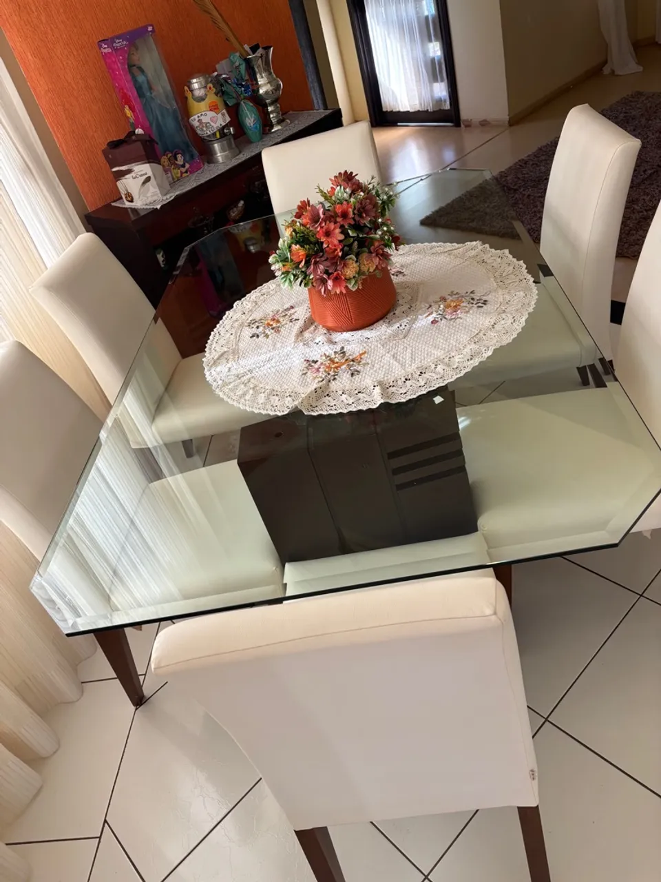 Mesa de Jantar em Vidro com 6 Cadeiras