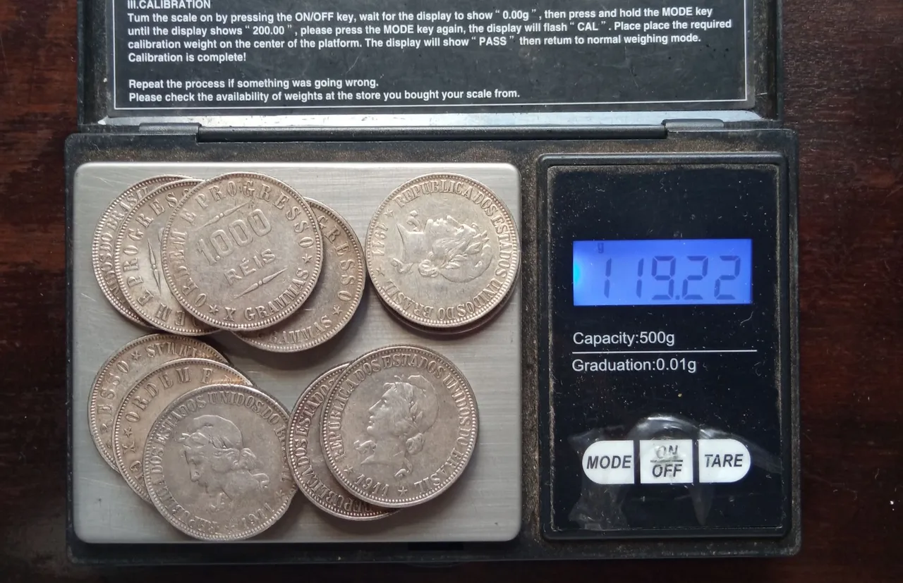 Doze moedas antigas 1911 de prata 900 Rs1$000